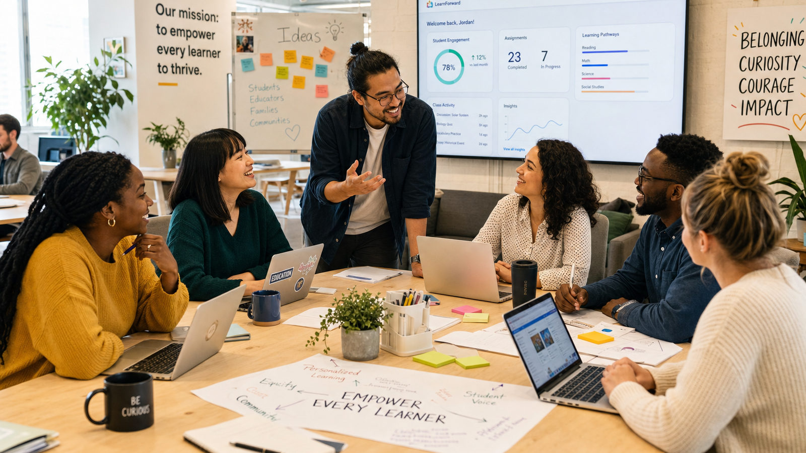 The UnlockGenius team collaborates in a modern open workspace, energized and mission-driven.