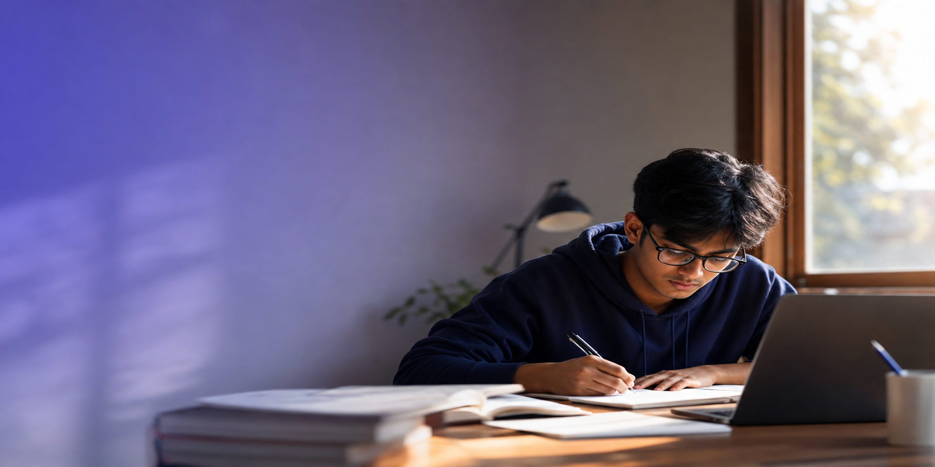 A student preparing intently for an exam.